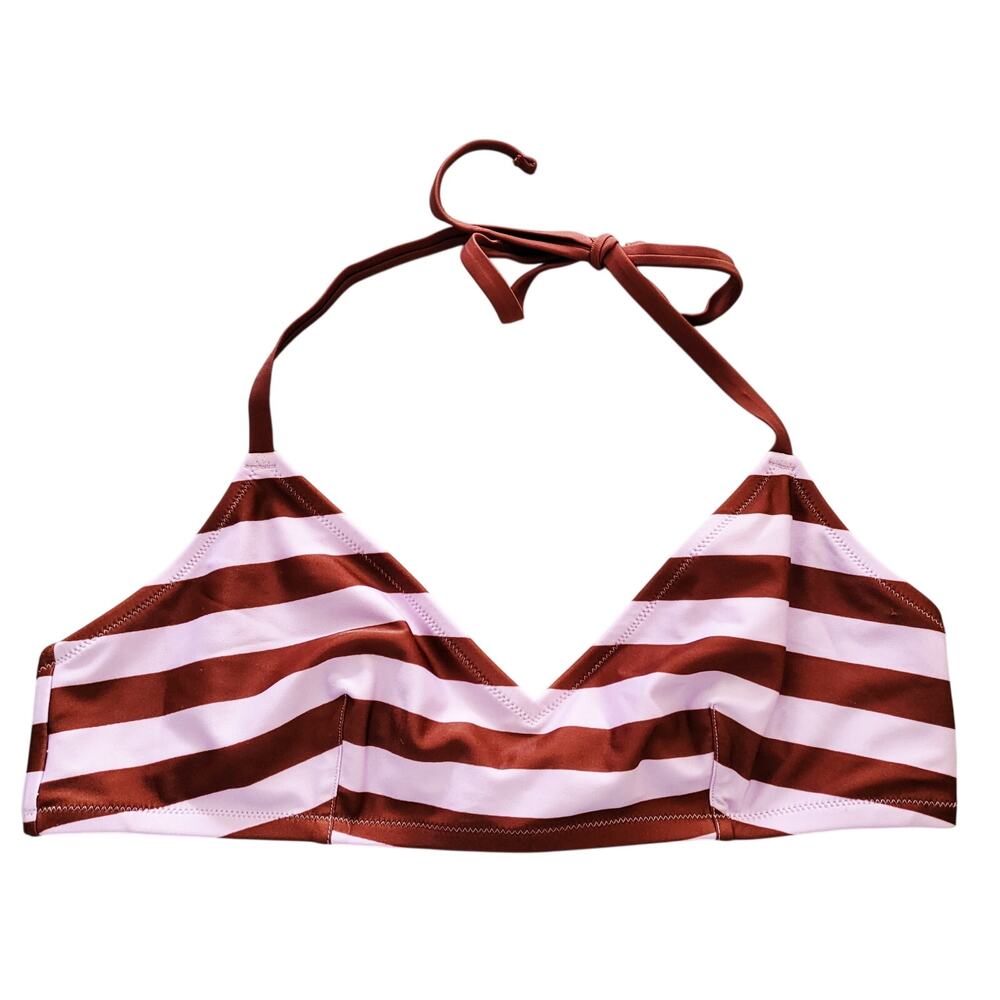 Aerie Purple & Brown Horizontal Striped Scoop V-Neck Bikini Top Women's Size L
